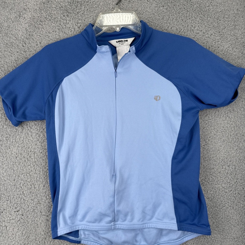 Pearl Izumi Cycling Shirt Womens Large S/S Biking Top Aqua Pockets 1/4 Zip